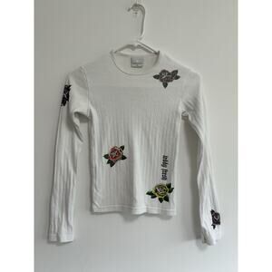 Teddy Fresh Long Sleeve Tee Shirt Top Rose Tattoo Ribbed Womens‎ XS Graphic Y2K